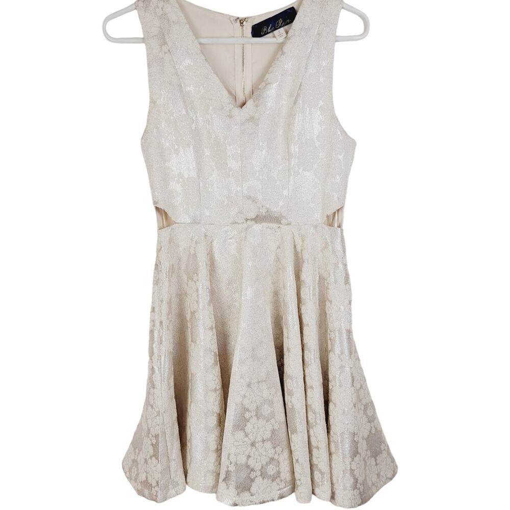 Blue Rain ivory silver floral brocade mini dress Size Sm Romantic Edwardian